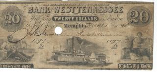 Tennessee Memphis Bank Of West Tennessee $20 1858 Red Reverse Punch Cnl.  1177 photo