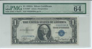 $1 Silver Certificate 1935a Star Note Chcu Blue Seal Pmg64epq Scarce Block 388a photo