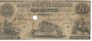 Tennessee Memphis Bank Of West Tennessee $20 1858 Red Reverse Punch Cnl.  822 photo