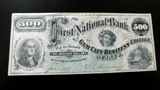 Rare $500 First Nat ' L Bank Of Gem City Business College Quincy,  Ill photo