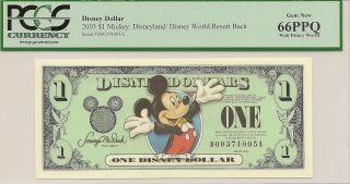 2003 $1 Mickey Disney Dollar Pcgs 66ppq Disneyland/world Back Disney World D Ser photo