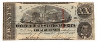 1863 $20 T - 58 The Confederate States Of America Civil War Era photo