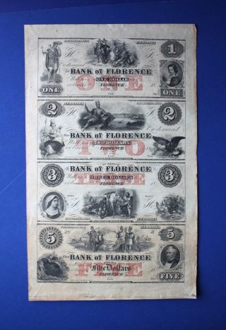 1856 Omaha Bank Florence Uncut Uncirc Sheet $1 $2 $3 $5 Notes Wildcat Mormon Lds photo