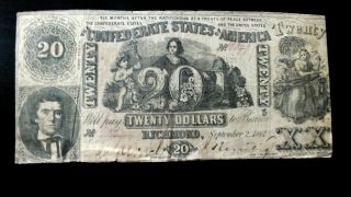 Rare Ist Series 1861 Richmond Va.  Csa Confederate $20 Dollar Note photo