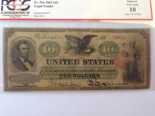 Very Rare $10 1863 Lincoln Red Seal Early Legal Tender Fr 95a photo