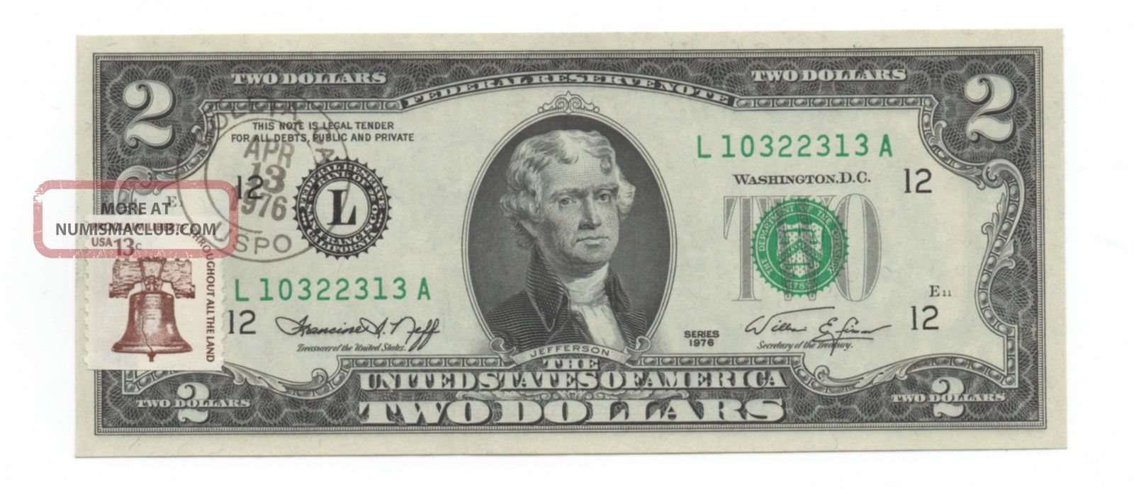1976 $2 Frn Postmarked First Day Of Issue Fdi Note Goleta Ca Small Size Notes photo