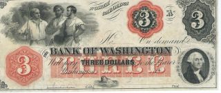 North Carolina Bank Of Washington $3 Note 1862 Not Signed Red Overprint Note 1 photo