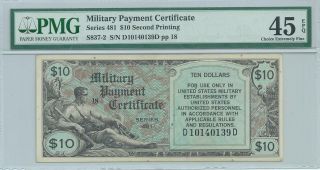 Series 481 $10 Dollar Military Payment Certificate Mpc Rare Note Pmg45epq 139d photo