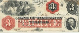 North Carolina Bank Of Washington $3 Note 1862 Signed Red Overprint 2632 photo