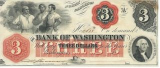 North Carolina Bank Of Washington $3 Note 1862 Signed Red Overprint 2633 photo