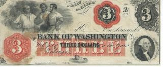 North Carolina Bank Of Washington $3 Note 1862 Not Signed Red Overprint Note 2 photo