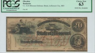 Missouri Defence Bond Jefferson City $20 186x Not Signed Red Overprint Pmg63 photo