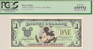1996 $1 Mickey Disney Dollar Pcgs 65ppq Castle Back Disneyland A Series photo