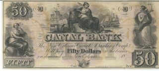 Obsolete Currency Louisiana Canal Bank N.  O.  Unissued $50 18xx Chcu Old D photo