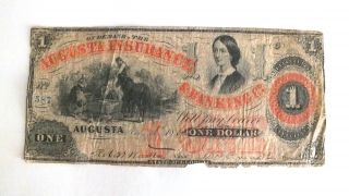 Rare 1861 Augusta Insurance & Banking,  Georgia $1 Bank Note Lucy Pickens photo
