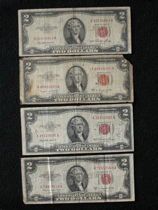 4 1953 Two Dollar Notes Red Seal United States Notes photo