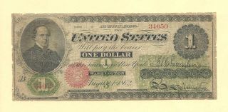 1862 $1 Fr - 17 - A Legal Tender First Issue U.  S.  Currency Collectible Note photo