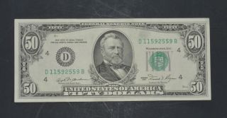 1981 $50 Fifty Dollar Bill,  Ohio S D11592559b Fancy Low Serial Crisp photo