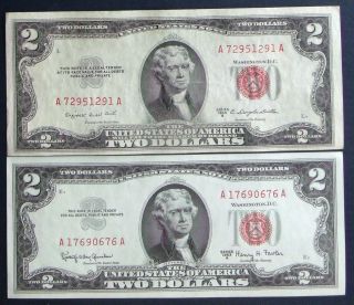 One 1953b $2 & One 1963a $2 Red Seal United States Note Au (15) photo