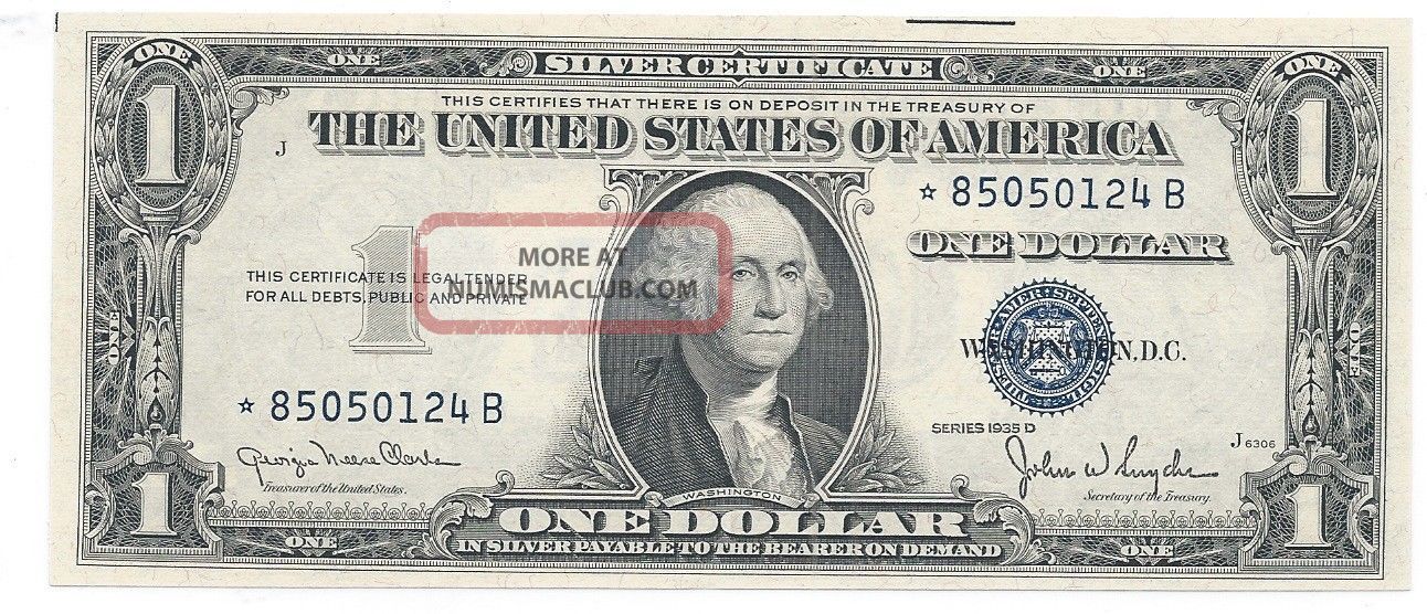 $1 1935 D B Gem Uncirculated Silver Ctf.  Wide Blue Seal Small Size Notes photo