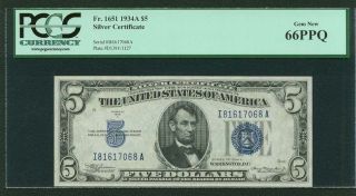 U.  S.  1934 - A $5 Silver Certificate Banknote Fr - 1651,  Pcgs Certified Gem 66 - Ppq photo