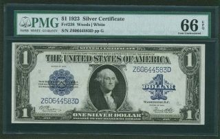 1923 $1 Silver Certificate Banknote Fr238 Gem Uncirculated Certified Pmg - Cu66epq photo