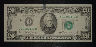1988a $20 District D 4 Cleveland,  Oh Old Style Twenty Dollar Bill S D10102171d photo