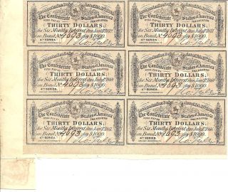 Civil War,  Confederate $1000 Bond Interest Receipt Block Of 6 $30.  00 photo
