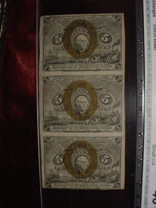Uncut Sheet Of 3,  5 Cents Fractional,  2nd Issue,  Fr - 1232 Cga Extremely Fine 40 photo