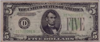 1934 $5 Dark Green Seal Federal Reserve Note Very Fine Cleveland District photo