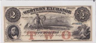 $2 Obsolete Currency Western Exchange Ohmaha City Nebraska 1857 photo