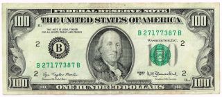 $100 Dollar Bill,  1977 Series,  Bank Of York,  Federal Reserve Note photo