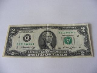 1976 $2 Uncirculated Federal Reserve Note B 21174674 A Green Seal photo