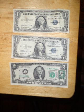 1976 $2 Bill,  First Day Issue With Jefferson Stamp + Silver Certificates photo