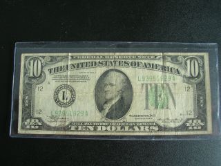 1934a Ten Dollar Note Sf District L photo