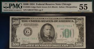 1934 $500 Federal Reserve Note Chicago Fr 2201 - Gdgs Dark Green Ga Block Pmg 55 photo