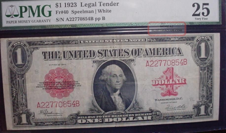 1923 $1 United States Note Fr - 40 Pmg Very Fine 25
