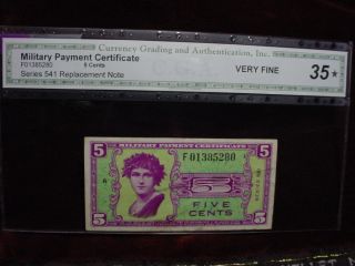 Military Payment Certificate 5 Cents Series 541,  Replacement Note Cga Vf35 photo