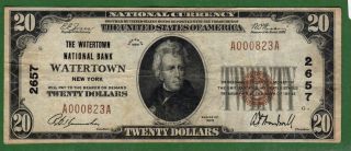 {watertown} $20 The Watertown National Bank Watertown Ny Ch 2657 Vf+ photo