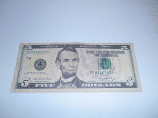 $5.  00 Federal Reserve Note 2006,  W/star If 01461973 - - Vf/ef - photo