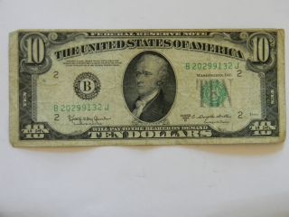 1950d Ten Dollar ($10.  00) Federal Reserve B Series Note photo