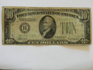 1934a Ten Dollar ($10.  00) Federal Reserve B Series Note photo