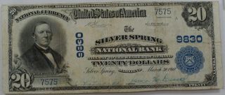 1910 $20 Twenty Dollar National Currency Banknote Silver Spring,  Md In Case photo