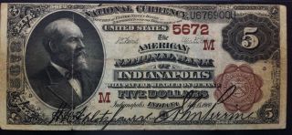 1882 $5 Brown Back - Indianapolis 5672 Bank Note - Pmg Graded As 30 Very Fine photo