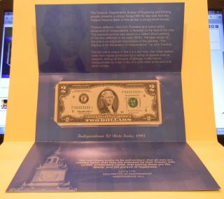 1995 $2 Federal Reserve Star Note - Independence Presentation Folder From The Bep photo
