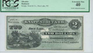 Obsolete Currency Wisconsin Rice Lake $2 No Date Sc8 Knapp Stout Co.  Pcgs 40 photo