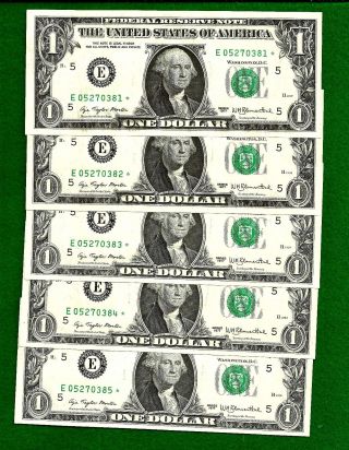 5 1977 Consecutive & Uncirculated Federal Reserve One Dollar 