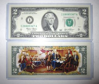 Colorized $2 U.  S Bill Legal Tender Two Dollar Currency Money photo