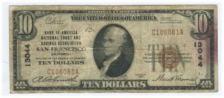 1929 $10 Nat.  Bank Note Bank Of America National Trust And Savings Association photo