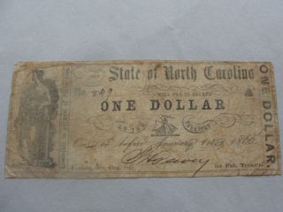 1861 State Of North Carolina $1 Bill Confederate Currency 849 photo